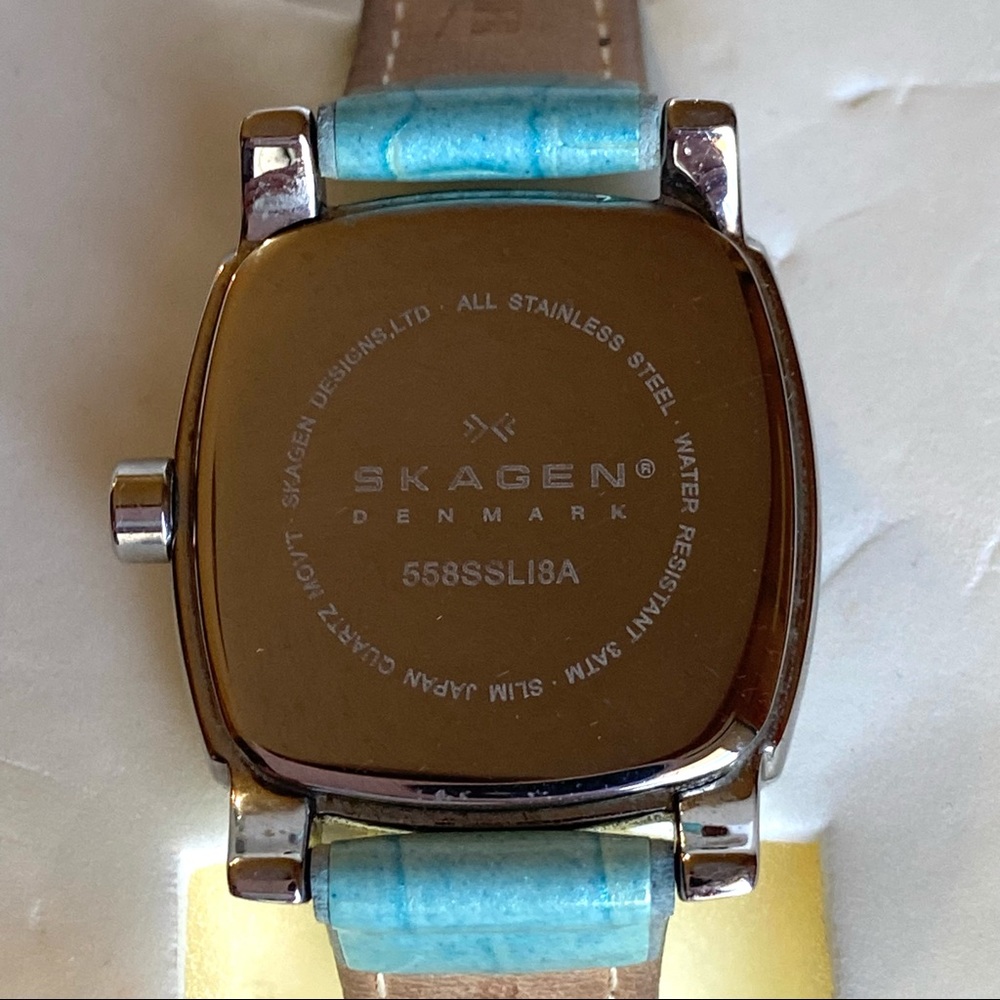 Skagen Mother of Pearl & Crystal Watch with Turquoise Crocodile Band - Picture 10 of 11